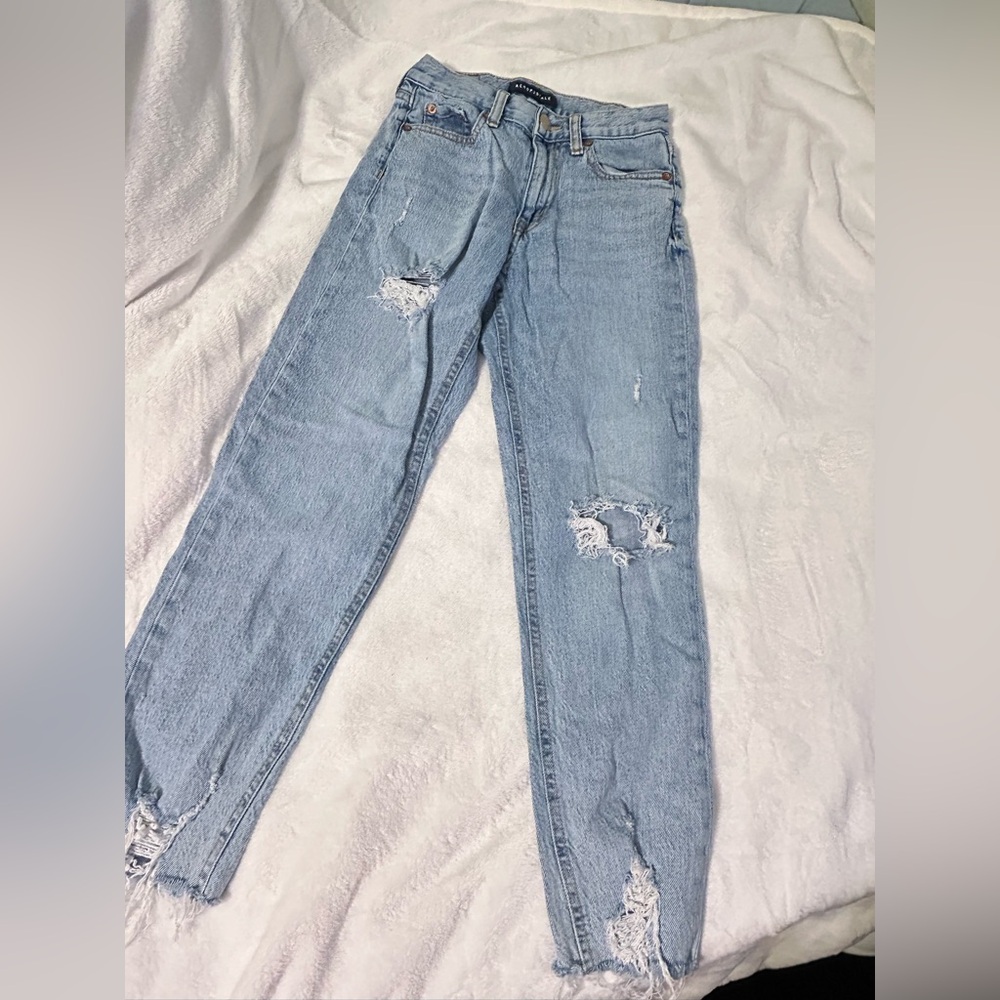 Distressed mom jeans